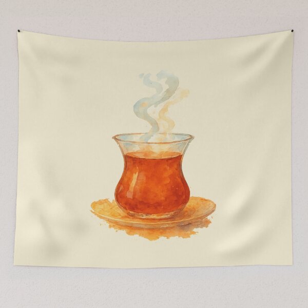 Item preview, Steaming Turkish Tea Watercolor Art – Istanbul Inspired Red Design | Turkish Flag Aesthetic | Turkey Europe Culture designed and sold by Globalcitytees.