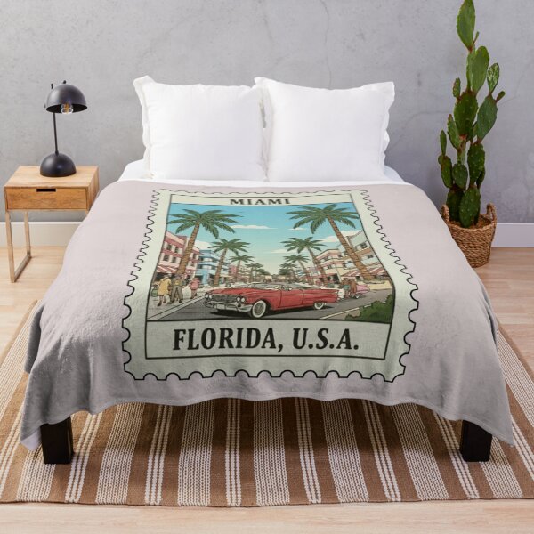 Item preview, Vintage Miami Florida Stamp Illustration designed and sold by allaboutstamps.