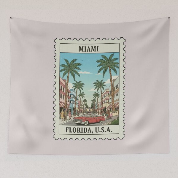 Item preview, Vintage Miami Florida Stamp Illustration designed and sold by allaboutstamps.