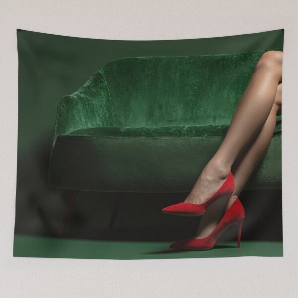 Item preview, Red heels on green couch designed and sold by anytka.
