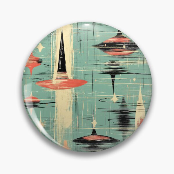Item preview, Mid-Century Space-Age Pattern – Atomic Aquamarine Orbit: Retro Pop Design with Flying Saucers & Starbursts in Teal, Red & Cream designed and sold by The Print Parlor.