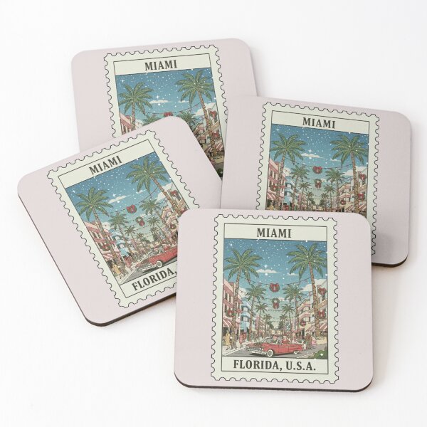 Item preview, Vintage Miami Christmas Florida Stamp Illustration designed and sold by allaboutstamps.