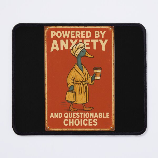 Item preview, Copy of Retro Duck Humor Vintage Powered Anxiety and Questionable choices designed and sold by Galskap.