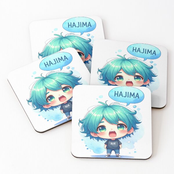 Item preview, Chibi boy with turquoise hair shouts HAJIMA, stop that designed and sold by LiskoDesign.