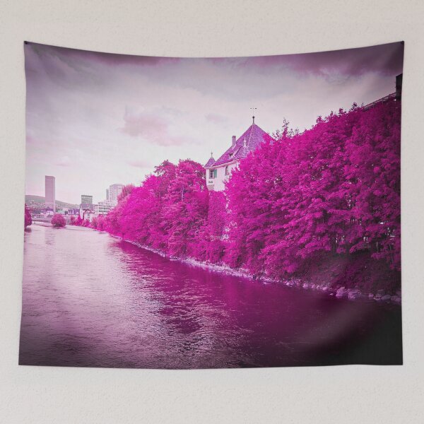 Item preview, Hardturm Zürich in Pink – Artistic Scenery on the Limmat / Swiss Artwork Photography designed and sold by Raphael Wolf.