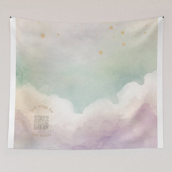 Item preview, Ethereal Crescent Moon & Cloud Watercolor Nursery Art | Pastel Mint, Lavender & Cream | Calming Lullaby QR designed and sold by Esterlane.
