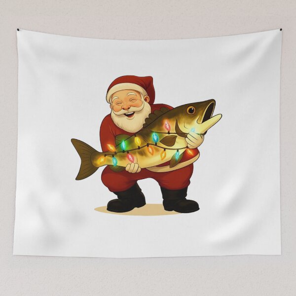 Item preview, Happy Santa Claus Holding Big Fish Funny Fisherman Christmas Gift designed and sold by BestDetailer.