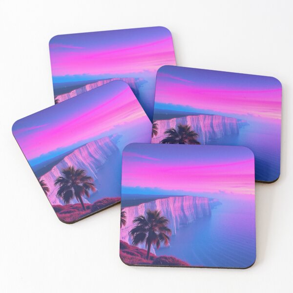 Item preview, Vaporwave Sunset Cliffs with Palm Trees Aesthetic Art designed and sold by EllDAV777.