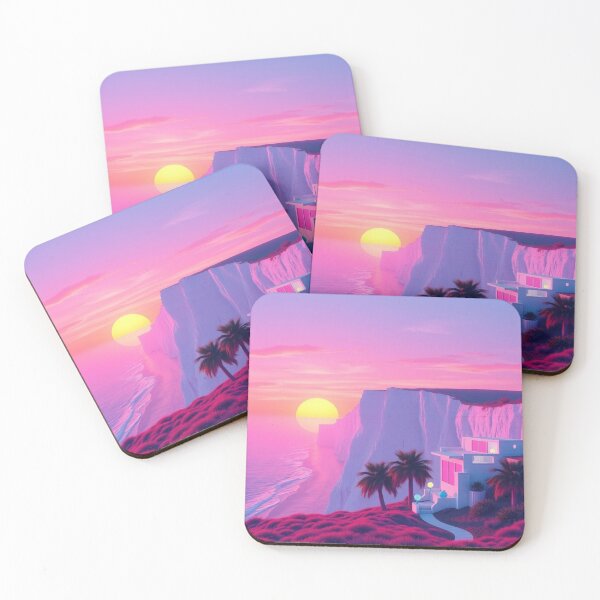 Item preview, Vaporwave Cliff House Sunset | Retro Aesthetic Art Print designed and sold by EllDAV777.