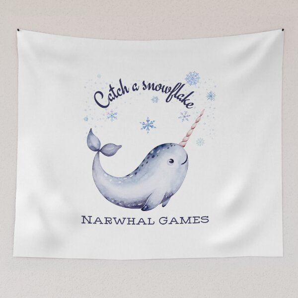 Item preview, Cute Narwhal in the North Pole – Catch a Snowflake Winter Narwhal Fun designed and sold by SunandShade.