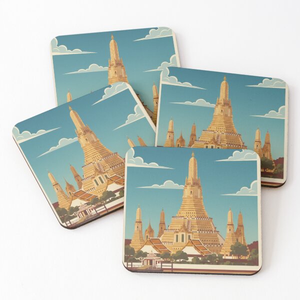 Item preview, Bangkok Vintage Travel Art - Wat Arun - Thailand designed and sold by Wanderprintt.