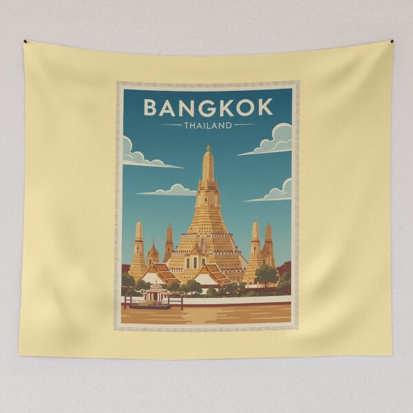 Item preview, Bangkok Vintage Travel Art - Wat Arun - Thailand designed and sold by Wanderprintt.