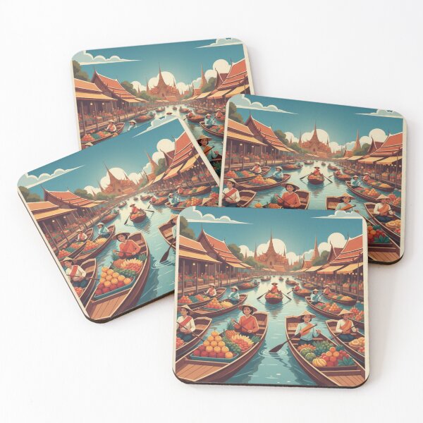 Item preview, Bangkok Vintage Travel Art - Floating Market - Thailand designed and sold by Wanderprintt.
