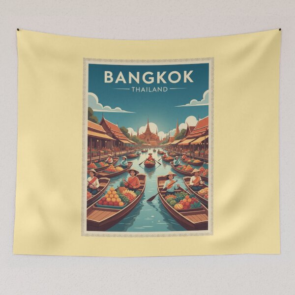 Item preview, Bangkok Vintage Travel Art - Floating Market - Thailand designed and sold by Wanderprintt.