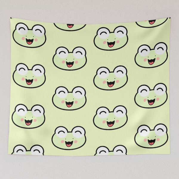 Item preview, Happy Kawaii frog face - Funny and cheerful frog emoji designed and sold by SolarWayfarer.