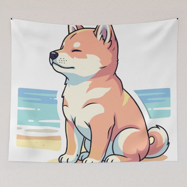 Item preview, Ocean Daze, Adorable Pastel Shiba Inu on the Beach designed and sold by Cute-Ur-Day.