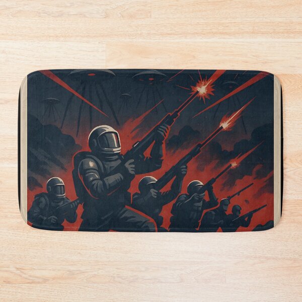 Item preview, Retro Sci-Fi Poster Soldiers Defend Earth From Alien Attack. designed and sold by The-T-In-Retro.