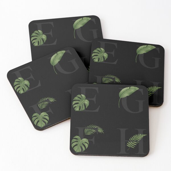 Item preview, E F G H Tropical Letters – Dark Botanical Alphabet Monogram Design designed and sold by astersgraphics.