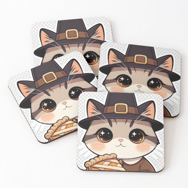 Item preview, Cute Pilgrim Cat Eating Pumpkin Pie – Thanksgiving Kawaii Sticker designed and sold by QurekaStudio.