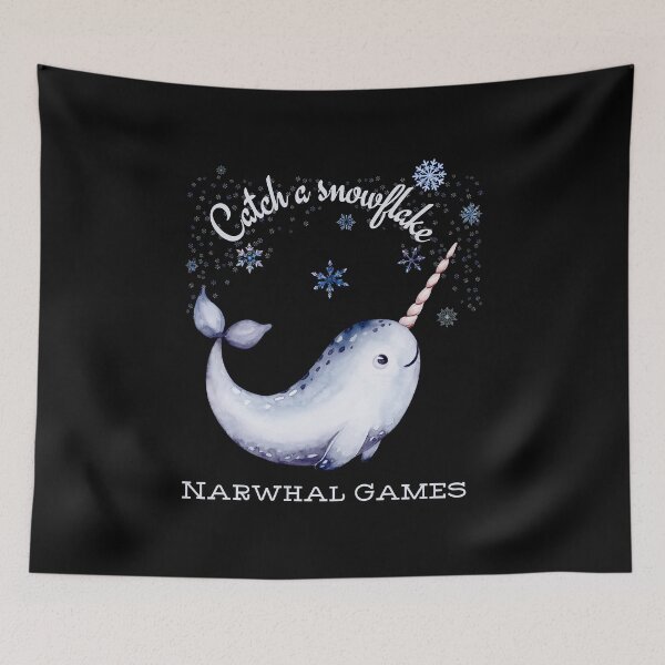 Item preview, Cute Narwhal in the North Pole – Catch a Snowflake Winter Narwhal Fun designed and sold by SunandShade.