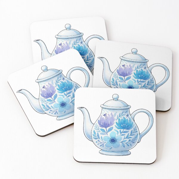 Item preview, Blue Floral Watercolor Teapot – Illustrated Coloring Book Style designed and sold by Pacika.