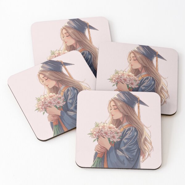 Item preview, Happy girl with Flowers in black graduation gown and cap  designed and sold by RSDigitalPrintDesign.