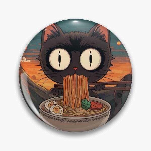 Item preview, cat eating ramen near volcano designed and sold by Vvmd.