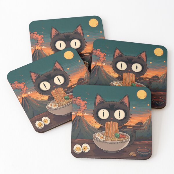 Item preview, cat eating ramen near volcano designed and sold by Vvmd.