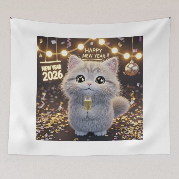 Item preview, Cat Toasting to 2026 designed and sold by PetJoyPrintsCO.