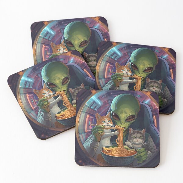 Item preview, Alien & Cat Eating Ramen Dinner designed and sold by Vvmd.