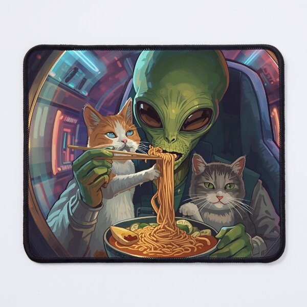 Item preview, Alien & Cat Eating Ramen Dinner designed and sold by Vvmd.