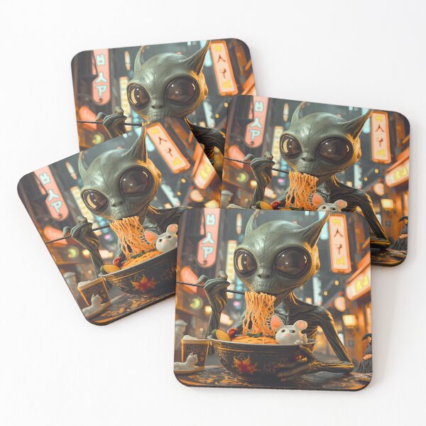 Item preview, cat eating ramen with alian designed and sold by Vvmd.