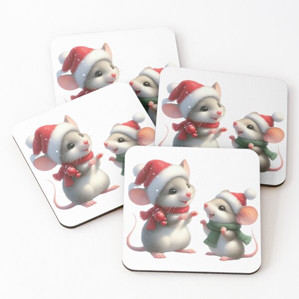 Item preview, Two Little Mice Wearing Christmas Hats designed and sold by mETTY mET.
