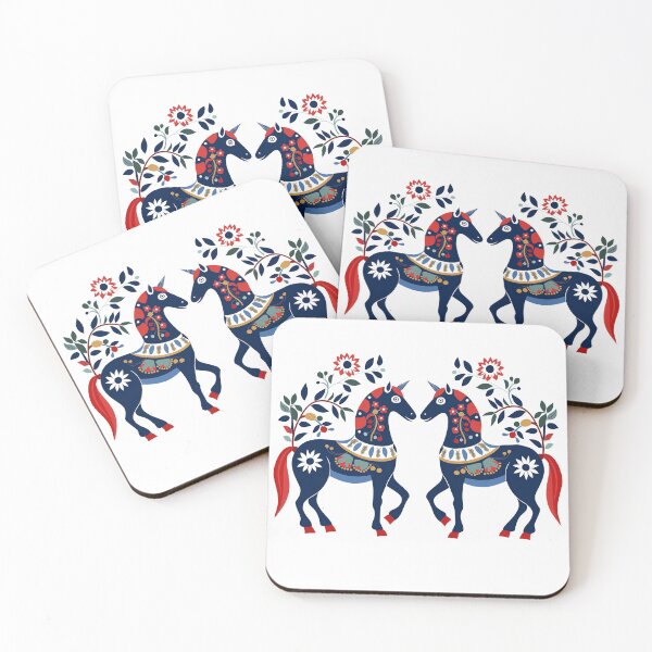 Item preview, Scandinavian Cottagecore Design of Unicorns, Unicorn Folk Art designed and sold by xiao xuans.