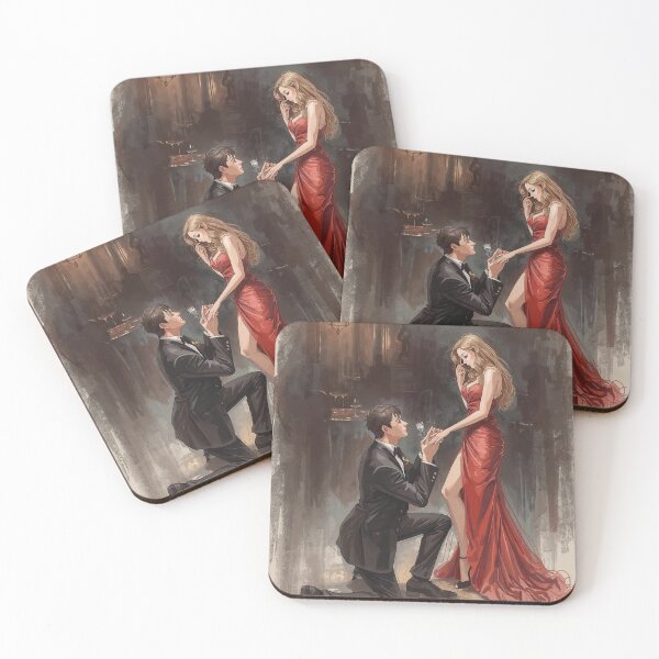 Item preview, Girl in Red and men in black is proposing her - Valentine Special - Couple Romantic moments designed and sold by RSDigitalPrintDesign.