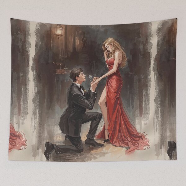 Item preview, Girl in Red and men in black is proposing her - Valentine Special - Couple Romantic moments designed and sold by RSDigitalPrintDesign.