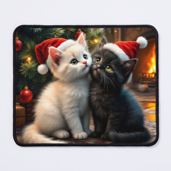 Item preview, Two cute Christmas kitten with Santa hats, Vintage look designed and sold by MarionsArt.