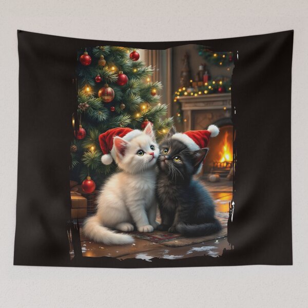 Item preview, Two cute Christmas kitten with Santa hats, Vintage look designed and sold by MarionsArt.