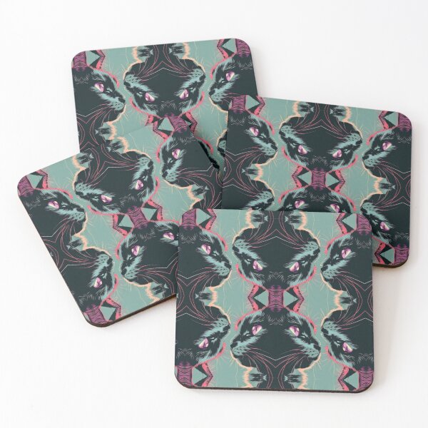 Item preview, Art Abstract Black Cat Fluorescent Pink and Olive Green Pattern designed and sold by bartink.co.