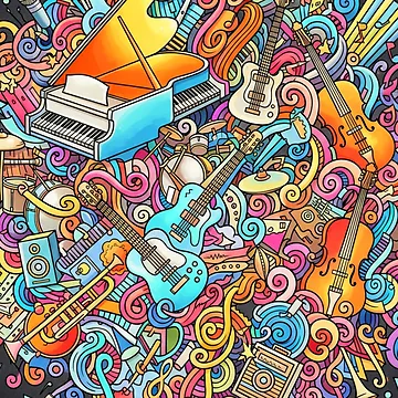 Artwork thumbnail, Musical Instruments Doodle Pattern Art by ExploreAura Studio