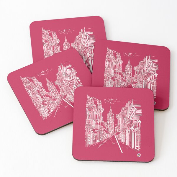 Item preview, Colonial city in magenta designed and sold by TicaDecoGrp.