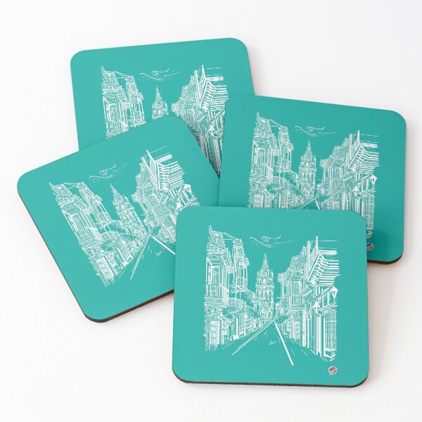 Item preview, Colonial city in turquoise designed and sold by TicaDecoGrp.