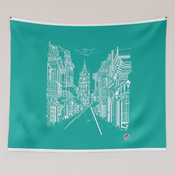 Item preview, Colonial city in turquoise designed and sold by TicaDecoGrp.