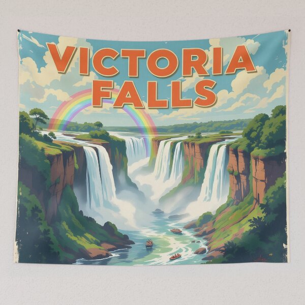 Item preview, Victoria Falls, Zambia–Zimbabwe: Vintage-Style Painterly Travel Poster designed and sold by LSVart.