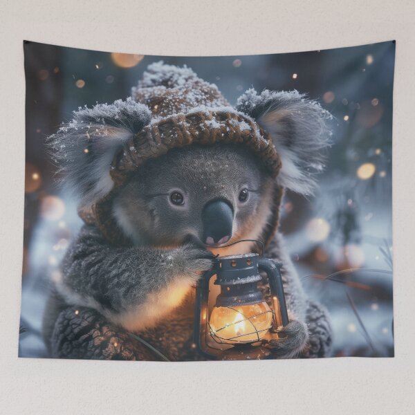 Item preview, Winter Koala with Warm Lights – Snowy Forest Glow designed and sold by Erika Kaisersot.