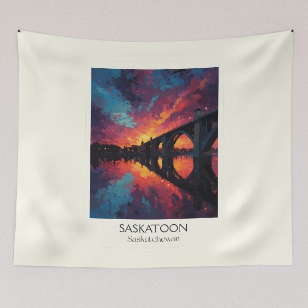Item preview, Saskatoon Saskatchewan River Bridge | Prairie Sunset Cityscape Art Print designed and sold by TuncGK.
