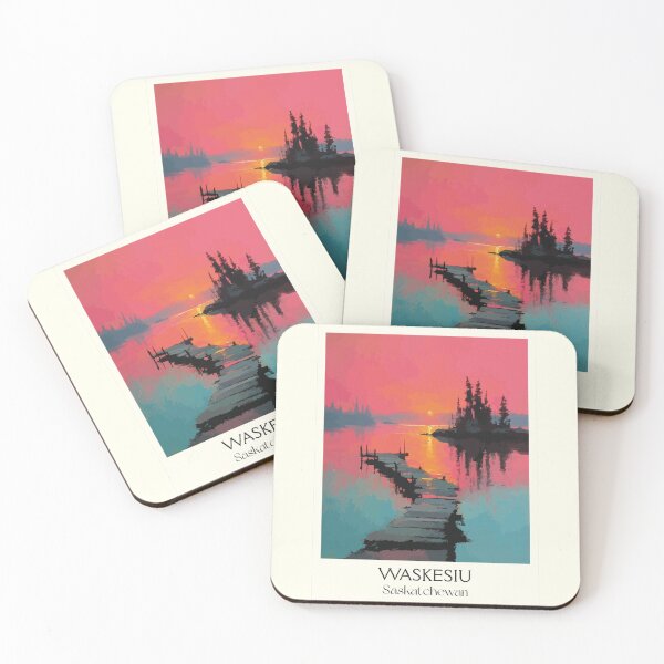 Item preview, Waskesiu Saskatchewan Sunset | Pink Sky Lake Dock Art Print designed and sold by TuncGK.