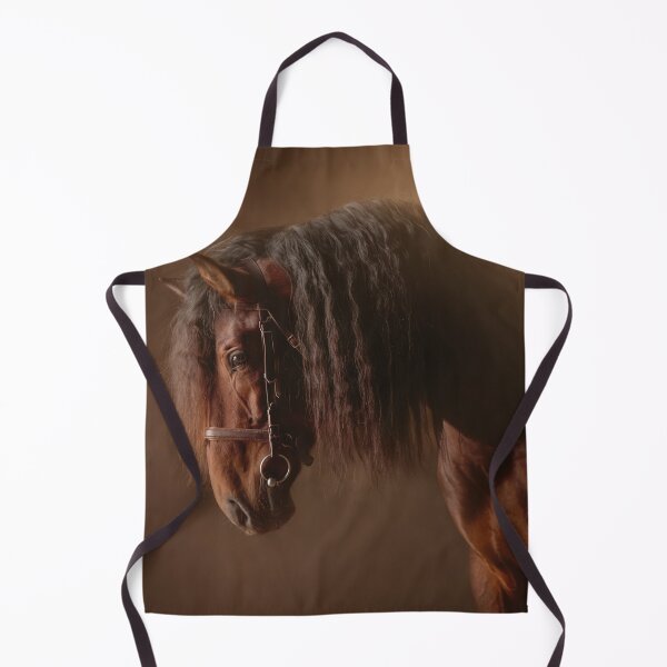 Item preview, Portrait of a black horse with a long mane against a soft golden-brown light background designed and sold by Julia Shepeleva.