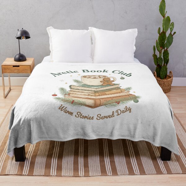 Aperçu de l'œuvre Club de lecture arctique – Décoration de Noël chaleureuse pour les amoureux des livres avec chocolat chaud et livres créée et vendue par PrintedWithSoul.