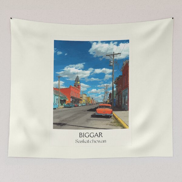 Item preview, Biggar Saskatchewan Town | Vintage Main Street & Classic Car Art Print designed and sold by TuncGK.